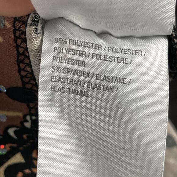 Bob Mackie Jersey Top Womens XL Brown Printed Sequins Button Front Stretch Artsy - Picture 10 of 16